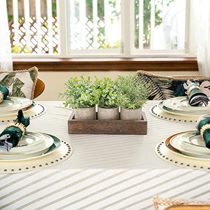 Dahey 3 Pack Mini Potted Artificial Eucalyptus Fake Plants with Wood Tray Centerpiece Table Decorations, Farmhouse Pulp Flower Pots Greenery Home Decor for Coffee Table Dining Room Office Kitchen