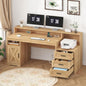 65" Farmhouse Computer Desk with Drawers and Printer Stand for Home Office | Office Desk with Power Outlets and Storage Cabinet, Study Writing Desks with Long Monitor Stand, Oak - color: Oak