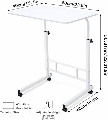 Mobile Standing Desk Adjustable Height for Laptop – Small Rolling Desk & Portable Table on Wheels – Small Standing Table with Wheels for Home Office (White) - color: White