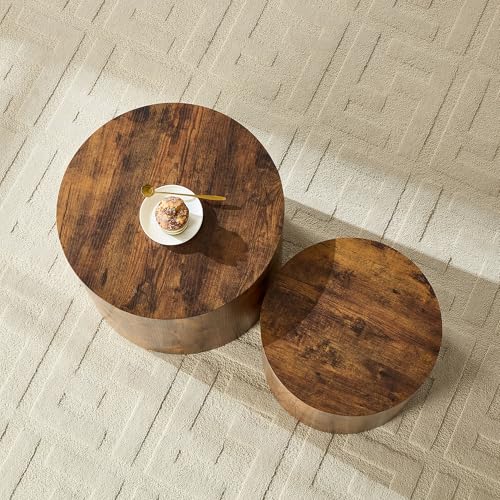 Nesting Coffee Table Set of 2, Modern Round Coffee Table, Accent Side Tables for Small Spaces Living Room Office,Dark Brown - color: Dark Brown
