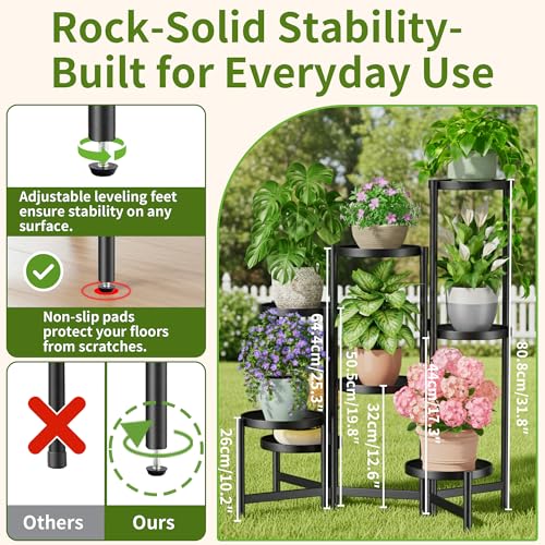 8 Tier Black Heavy Duty Adjustable Plant Shelf 7.9 Inch Tray for Patio - color: BlackDisk, size: 7-tiers