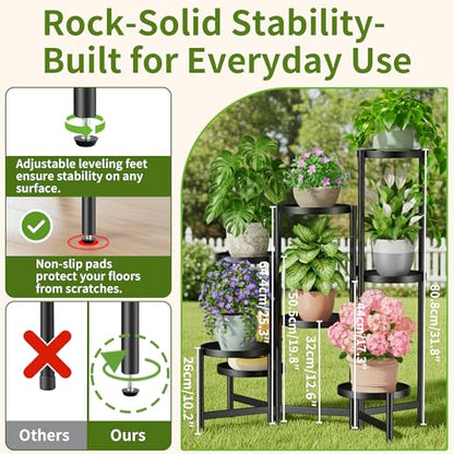 8 Tier Black Heavy Duty Adjustable Plant Shelf 7.9 Inch Tray for Patio - color: BlackDisk, size: 7-tiers