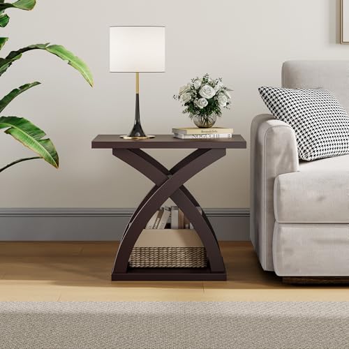ChooChoo End Side Table, Modern End Table with Storage Shelf | Simple shape, Living Room, Espresso - color: Espresso, size: 15.7"D x 21.7"W x 19.6"H