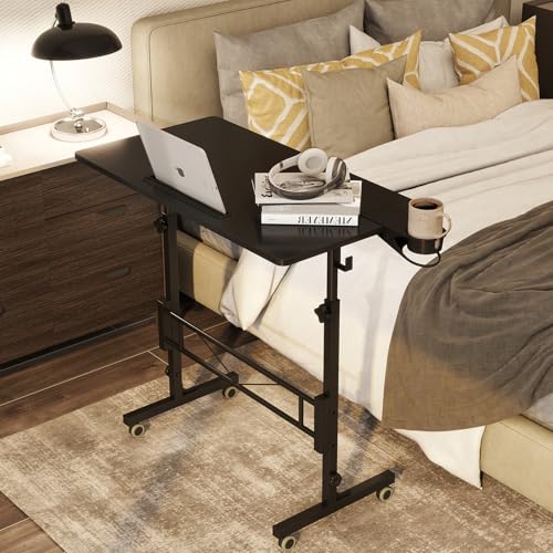 Hadulcet Small Standing Desk Adjustable Height, Mobile Stand Up Desk with Wheels, Portable Walking Pad Table Stand, Rolling Laptop Cart for Standing or Sitting, Black - color: Black