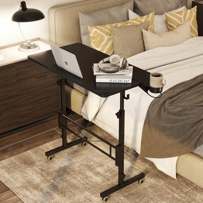 Hadulcet Small Standing Desk Adjustable Height, Mobile Stand Up Desk with Wheels, Portable Walking Pad Table Stand, Rolling Laptop Cart for Standing or Sitting, Black - color: Black