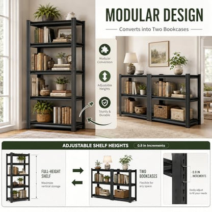3 Tier Metal Bookshelf, Adjustable Tall Bookcase, Heavy Duty 1800 LBS Modern Deep Book Shelf, Bolt-Free Storage Shelves for Living Room, Home Office, Garage, 36" Wx 12" Dx 32" H - size: 3 Tier-36"Wx 12"Dx 32"H