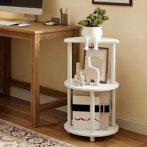 Furinno Turn-N-Tube Side Table, 3-Tier Round End Table, Plain White | Half Round Top Panel Night Stand, Nightstand, Bedside Table with Open Shelf, for Living Room, Bedroom - color: Plain White/White