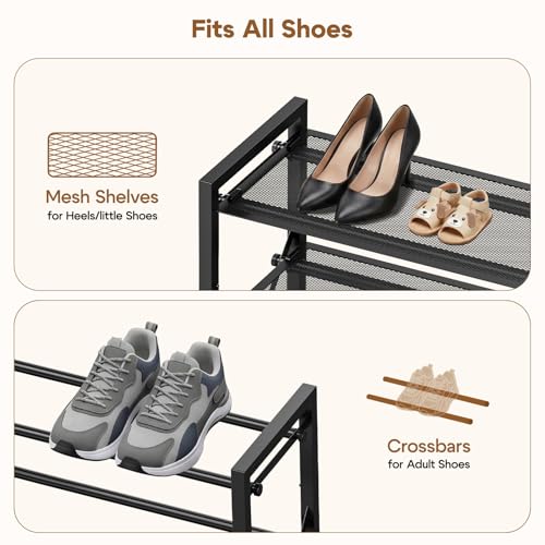 YEASHEIN 3-Tier Expandable Shoe Rack Organizer with Wire Mesh Shelves, Sturdy Metal Shoe Shelf with 4-Tier Storage, adjustable Shoe Stand, Free Standing Shoe Rack for Closet, Entryway, Garage - Black - size: 3 Tier