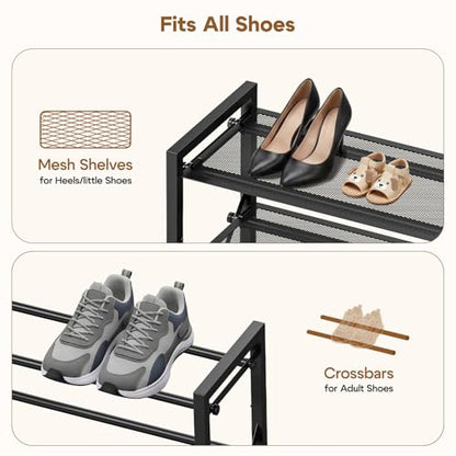 YEASHEIN 3-Tier Expandable Shoe Rack Organizer with Wire Mesh Shelves, Sturdy Metal Shoe Shelf with 4-Tier Storage, adjustable Shoe Stand, Free Standing Shoe Rack for Closet, Entryway, Garage - Black - size: 3 Tier
