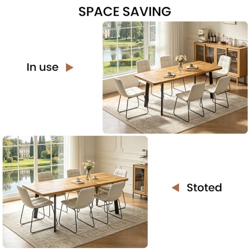 Extendable Dining Table Set for 6 to 8 People, 63" to 78.7" Modern Kitchen Table Set with 6 Chairs, MDF Dining Room Table and Chairs with Removable Extension Leaf (Walnut Table+U-Shaped White Chairs) - color: 63'' - 78.7'' Walnut Table+6 U Beige Chairs