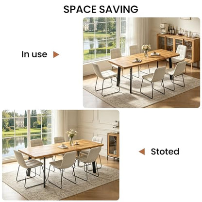 Extendable Dining Table Set for 6 to 8 People, 63" to 78.7" Modern Kitchen Table Set with 6 Chairs, MDF Dining Room Table and Chairs with Removable Extension Leaf (Walnut Table+U-Shaped White Chairs) - color: 63'' - 78.7'' Walnut Table+6 U Beige Chairs