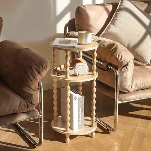AWASEN Small End Table, 3-Tier Round Side Table for Small Spaces, Round Accent Table Nightstand for Bedroom, Living Room, Office, Natural - color: Natural