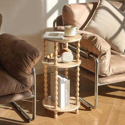 AWASEN Small End Table, 3-Tier Round Side Table for Small Spaces, Round Accent Table Nightstand for Bedroom, Living Room, Office, Natural - color: Natural