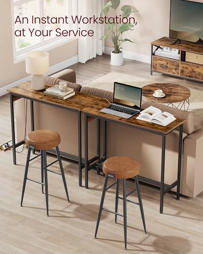 VASAGLE Bar Table, Narrow Long Kitchen Dining Table with Charging Station, Sturdy Metal Frame, Industrial, 15.7 x 39.4 x 35.4 Inches, Rustic Brown and Ink Black ULBT101K01 - color: Rustic Brown + Ink Black, size: 39.4"W, style: Industrial