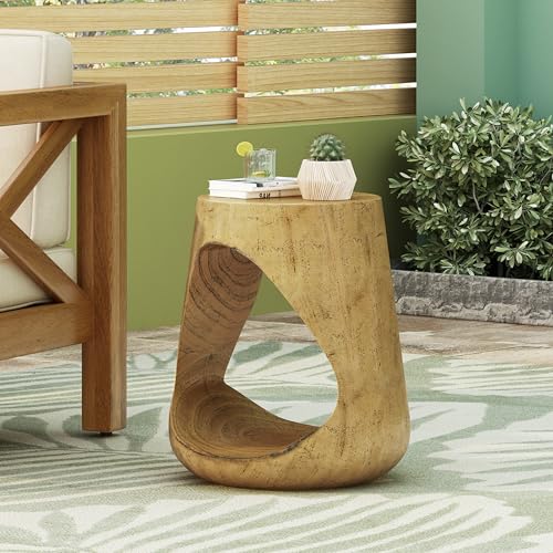 Hollow Tree Stump Side Table, Faux Wood Grain MgO Accent End Table, Modern Rustic Hollow Stool Plant Stand for Living Room Bedroom Patio Decor - color: 1pcs-natural