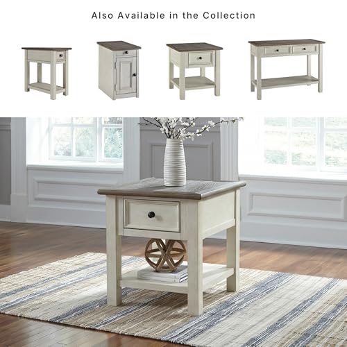 Signature Design by Ashley Bolanburg End Table for Living Room, Two-Tone Distressed Wood Side Table with Smooth-Gliding Drawer, Farmhouse Plank-Style Top, Ideal Night Stand Use, Antique White/Oak - color: Whitewash
