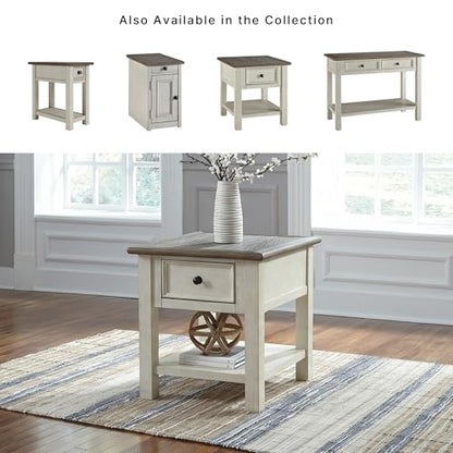 Signature Design by Ashley Bolanburg End Table for Living Room, Two-Tone Distressed Wood Side Table with Smooth-Gliding Drawer, Farmhouse Plank-Style Top, Ideal Night Stand Use, Antique White/Oak - color: Whitewash