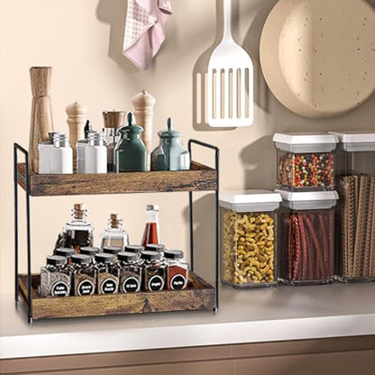 mahueeol 2 Tier Wood Counter Organizer | Bathroom Vanity Use, Kitchen Use - style: Rustic