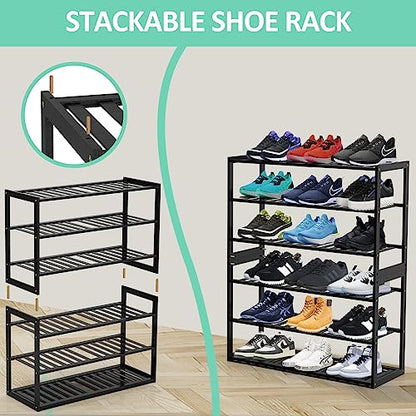 Jripae 3 Tier Bamboo Shoe Rack for Entryway Closet Bedroom Garage-27.5inch | 3 Tier Stackable Shoe Shelf Holder for Men/Women Hallway/Garage, Bookshelf, Flower Rack, Home Space Saving - size: 3-tier-short/27.5*10.5*17in