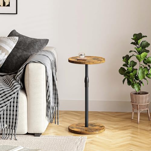 Adjustable Round Side Table, Small End Table, Pedestal Drink Table for Small Spaces, Tall Round Nightstand for Living Room Bedroom Sofa Couch, Rustic Brown ET-010RB - color: Rustic Brown
