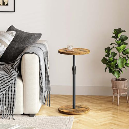 Adjustable Round Side Table, Small End Table, Pedestal Drink Table for Small Spaces, Tall Round Nightstand for Living Room Bedroom Sofa Couch, Rustic Brown ET-010RB - color: Rustic Brown