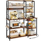 SUPERJARE Larger Bakers Rack with Power Outlets, 6-Tier Microwave Stand, Coffee Bar with 12 S-Shaped Hooks, Kitchen Shelf with Wire Basket, 47.2 x 15.5X 66.9 Inches, Rustic Brown - color: Rustic Brown, size: 47.2inch