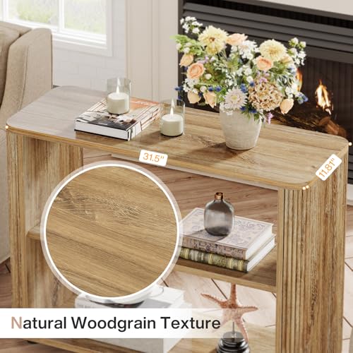 Tribesigns 3-Tier Narrow End Table, Fluted Nightstand, Bedside Table | Storage Shelves, Farmhouse Style, For Living Room, Bedroom, Small Spaces, Sofa Couch, Natural