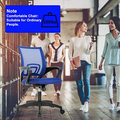 BestOffice | Ergonomic Office Chair | Mid-Back Swivel Desk Chair | Breathable Backrest & Lumbar Support | Adjustable Height | Sponge Seat | Rolling Wheels | Blue | for Adults & Women | Pack of 2 - color: Blue, style: pack of 2