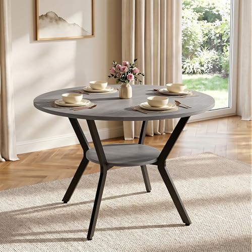 Miereirl 42.13" Round Dining Table for 4, Modern Kitchen Table with Open Storage Shelf, Wood Dining Table for Dining Room, Apartment, Small Spaces - color: Grey