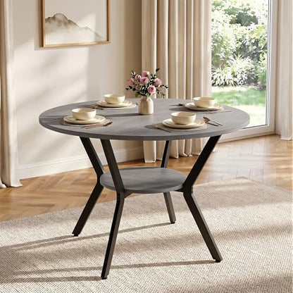 Miereirl 42.13" Round Dining Table for 4, Modern Kitchen Table with Open Storage Shelf, Wood Dining Table for Dining Room, Apartment, Small Spaces - color: Grey