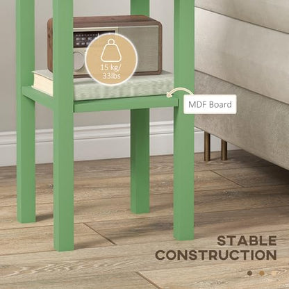 HOMCOM Narrow End Table with Drawer and Bottom Shelf Set of 1 Green | Tall Telephone Table, Skinny Modern Design, for Small Spaces, Living Room - color: Green