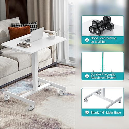 DUMOS Small Standing Desk with Wheels, Laptop Desk, 19 Inch | Portable Rolling Design, Adjustable Height Workstation, Home Office Mobile Station, White - color: Milky White