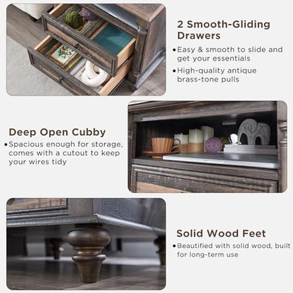 T4TREAM 24" Farmhouse Nightstands with 2 Drawers, Dark Rustic Oak | 4 Solid Wood Feet, Charging Station, Tall Rustic Wood Square, Sofa Side Table, Living Room, Bedroom - color: Dark Rustic Oak