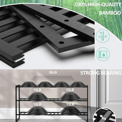 Jripae 3 Tier 32.5inch Long Bamboo Shoe Rack for Entryway Closet Garage | 3 Tier Stackable Shoe Shelf Holder for Men/Women Hallway/Berdroom, Bookshelf, Flower Rack, Home Space Saving - size: 3-tier-long/32.5*10.5*17in