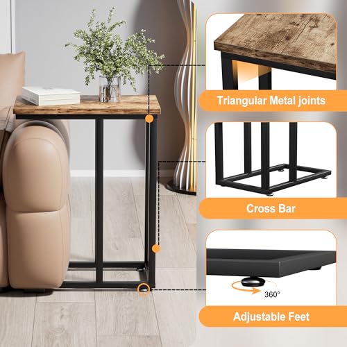VECELO Universal C-Shaped Side Table, Multi-Functional Snack & TV Tray for Living Room, Bedroom, Grey (1 Set) - color: Grey, size: 1 Set