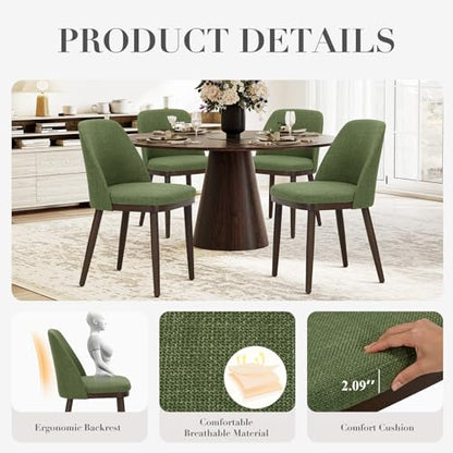 COLAMY Upholstered Dining Chairs Set of 4, Modern Kitchen Chairs with Back, Leather Side Dining Room Chairs with Wood Legs for Kitchen Dining Room Restaurant,Green - color: Green, size: Set of 4