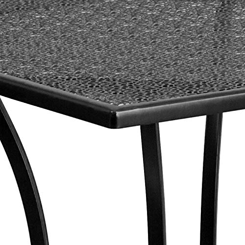 Flash Furniture Oia 28" Commercial Grade Steel Patio Table, Modern Square Rain Flower Design Outdoor Dining Table, Black - color: Black, size: 28" Square