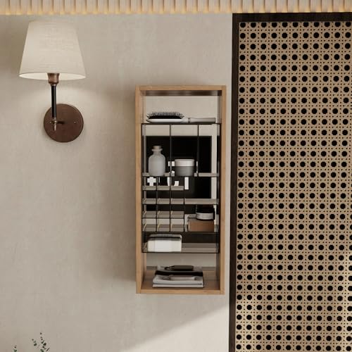 12" Bathroom Wall Mounted Storage Cabinet – Bathroom Mirror Cabinet with Interior Mirror & Removable Acrylic Organizer, Plywood Wall Cabinet for Cosmetics, Toiletries - size: 12"-F