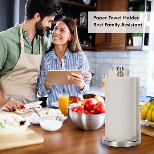 Paper Towel Holder Countertop, Standing Paper Towel Roll Holder for Kitchen Bathroom, with Weighted Base for One-Handed Operation (Brushed Nickel) - color: Brushed Nickel