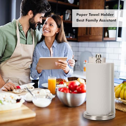 Paper Towel Holder Countertop, Standing Paper Towel Roll Holder for Kitchen Bathroom, with Weighted Base for One-Handed Operation (Brushed Nickel) - color: Brushed Nickel