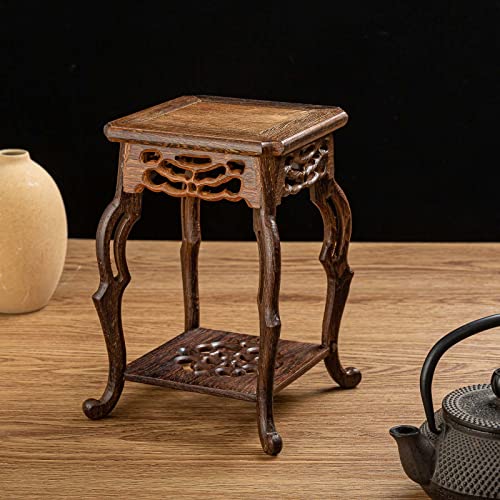 Beautiful Hand Craft Rosewood Oriental Vase Stand for Small Vases and Plants (L3.5in x W3.5in x H5in) - size: L3.5" x W3.5" x H5"