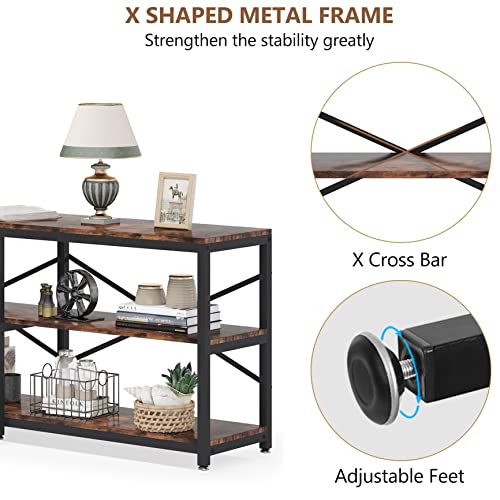 Tribesigns 70.9 Inch Extra Long Console Table, Modern Sofa Table Behind Couch Table with Storage Shelves, 3-Tier Industrial Hallway Entryway Table for Living Room, 3 Shelf Bookshelf(Brown) - color: Brown