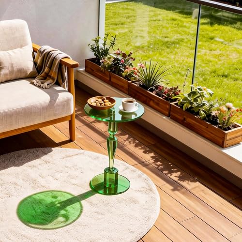 Acrylic Round Side Table, End Table Nightstand Pedestal Table for Living Room, Bedroom, Balcony (Green, 15.7“×15.7”×21.7“) - color: Green