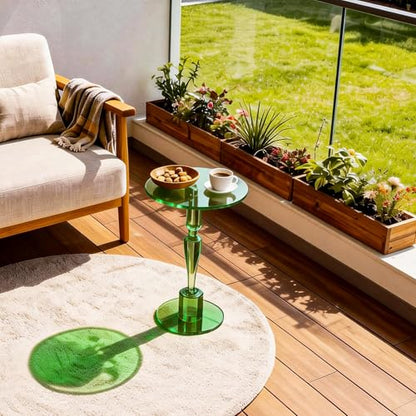 Acrylic Round Side Table, End Table Nightstand Pedestal Table for Living Room, Bedroom, Balcony (Green, 15.7“×15.7”×21.7“) - color: Green
