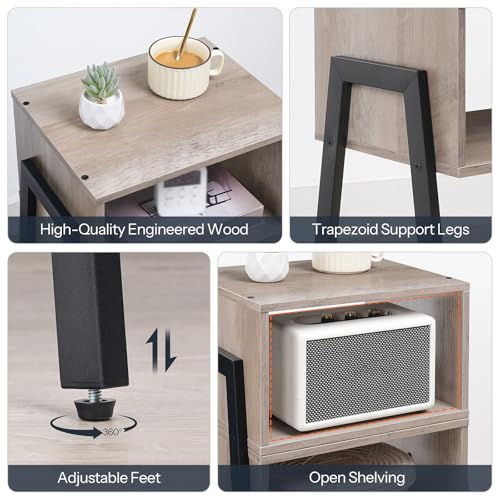 HOOBRO Nightstands Set of 2, Stackable End Tables, Small Side Tables, Bedside Tables with Open Storage Shelf, for Small Spaces, Bedroom, Living Room, Greige and Black BG38BZP201 - color: Greige + Black