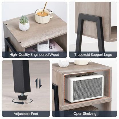 HOOBRO Nightstands Set of 2, Stackable End Tables, Small Side Tables, Bedside Tables with Open Storage Shelf, for Small Spaces, Bedroom, Living Room, Greige and Black BG38BZP201 - color: Greige + Black