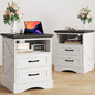 Fluest 24" Tall Farmhouse Nightstands Set of 2, Night Stands with Fast Charging Station, Beside Tables with Drawers and Open Storage, Rustic End Tables for Bedroom, Antique White - color: Antique White