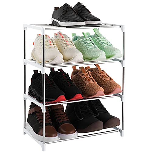 4-Tier Stackable Small Shoe Rack, Lightweight Shoe Shelf Storage Organizer | [White] [For Entryway, Hallway and Closet] - color: White, size: 4-Tier