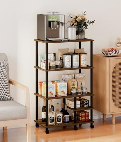 Kitchen Island with Storage, 4-Tier Microwave Cart Table with Wood Top, Small Baker's Rack for Kitchen, Living Room, Balcony, Brown - color: Brown