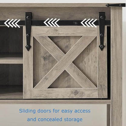 Grey Farmhouse Entryway Table, Rustic Hallway Table with Storage Shelf, Sofa Table with Sliding Barn Doors for Hallway, Entryway, Living Room, Foyer - color: Grey